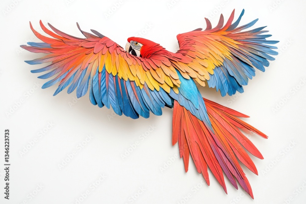 Obraz premium Vibrant Macaw Parrot Sculpture with Wings Spread in Artful Display