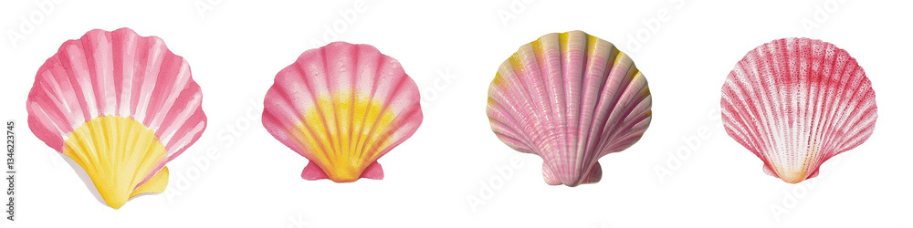 Fototapeta premium A watercolor seashell, drawn by hand, is shown in isolation on a simple white background as an illustration