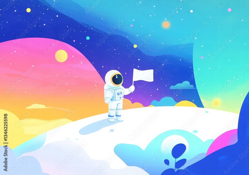 Naklejka premium Cosmonautics Day. rocket soaring through space with planets and stars in a paper-cut style, set against a dark blue background. 