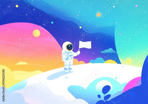 Cosmonautics Day. rocket soaring through space with planets and stars in a paper-cut style, set against a dark blue background. 