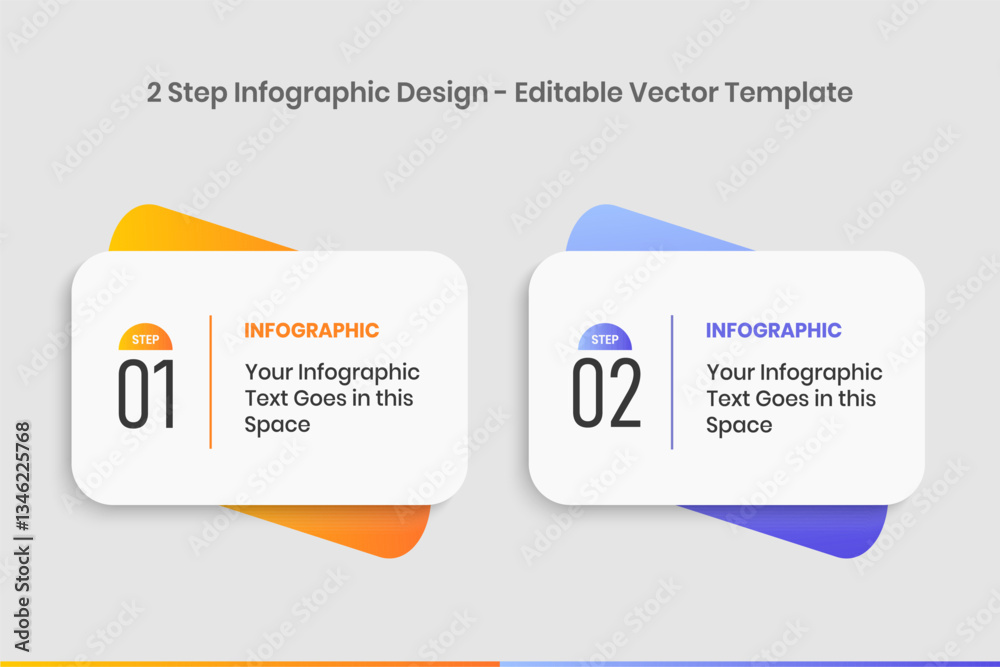 2 Steps Infographics Design Template - Graph, Pie chart, workflow layout, rectangular box diagram, timeline, report, presentation design template Editable Vector illustration on white background