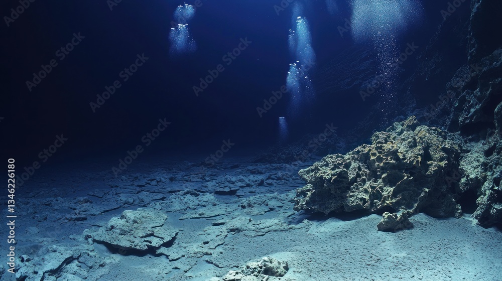 Fototapeta premium Ocean Deep: Divers Exploring Underwater Cave