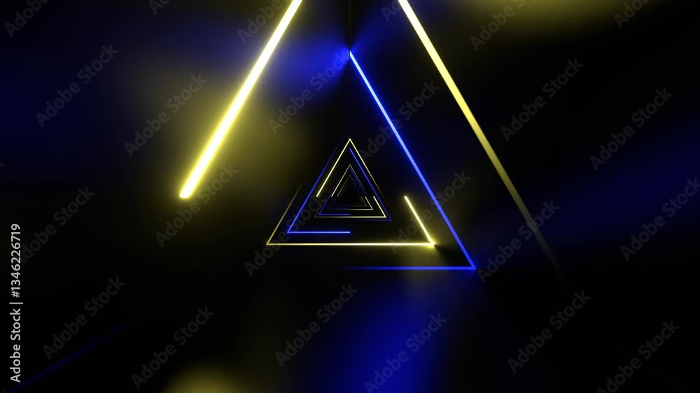 Yellow and Blue Beautiful Neon Triangular Tunnel Background VJ Loop 4K