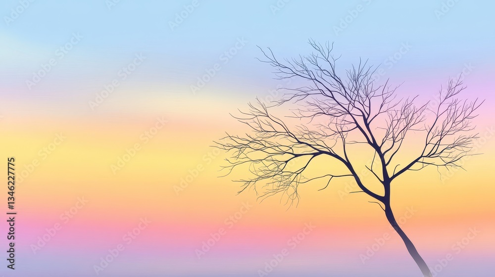 Bare Tree Silhouette at Sunset with Pastel Sky. Bare Tree Silhouette at Sunset with Pastel Sky.
