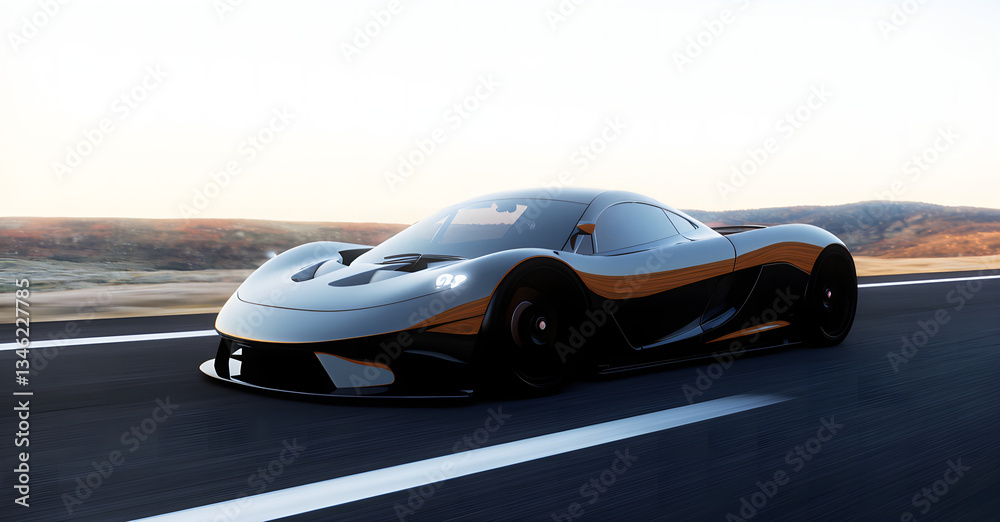 Naklejka premium sports car drives on the highway