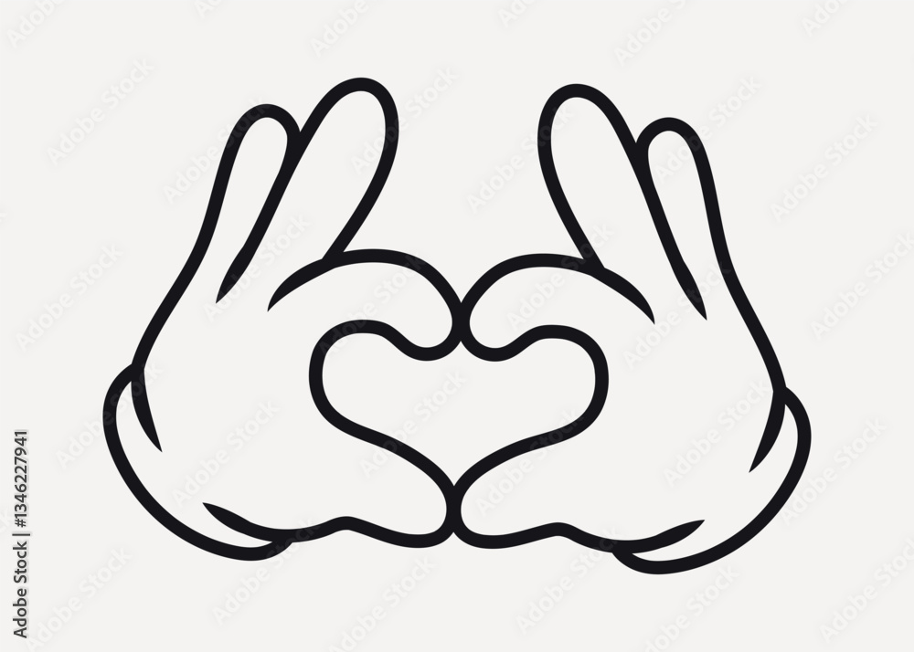 Cartoon heart hands, gesture line art illustration vector Cartoon heart hands, gesture line art illustration vector