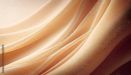 Soft, flowing fabric waves in shades of beige and cream create a serene, abstract design. The material appears lightweight and translucent, with gentle curves and undulating movement. 