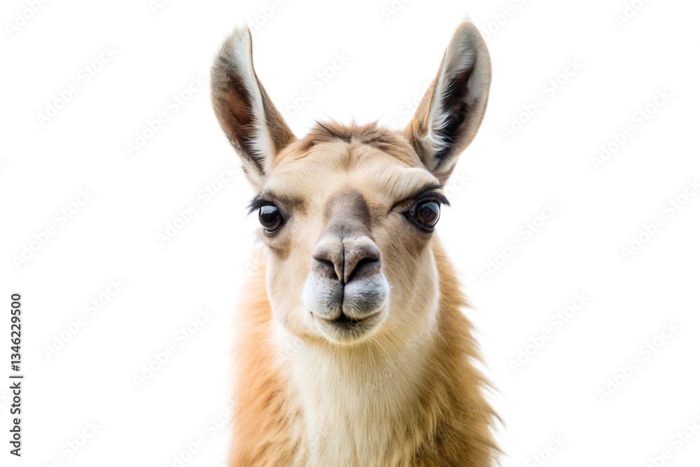 Close-up of a llama with soft fur and expressive eyes, creating a charming and curious impression. Close-up of a llama with soft fur and expressive eyes, creating a charming and curious impression.