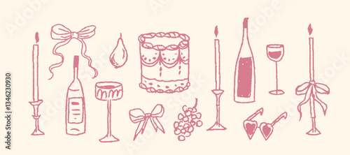 Hand drawn whimsical coquette elements collection