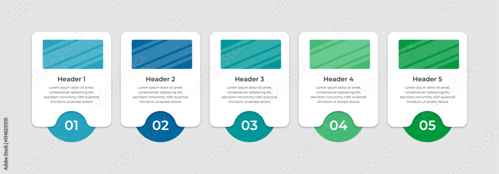Numbered list of five headers with striped boxes