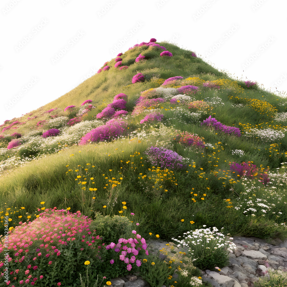 Obraz premium Various types of flowers on the grass