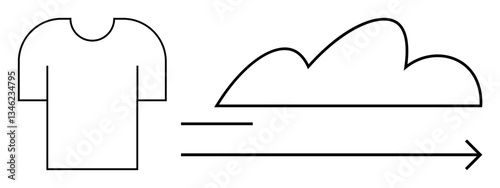 Outline of a T-shirt alongside a cloud and arrow symbolizing digital textile solutions and sustainable fashion. Ideal for sustainability, eco-consciousness, innovation, online retail, green