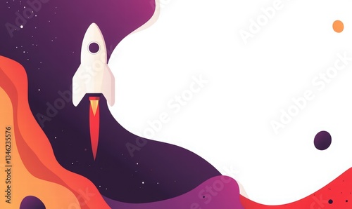 Cosmonautics Day. Abstract vector background for a website with a rocket. purple and red color scheme, space for custom text on a white backdrop