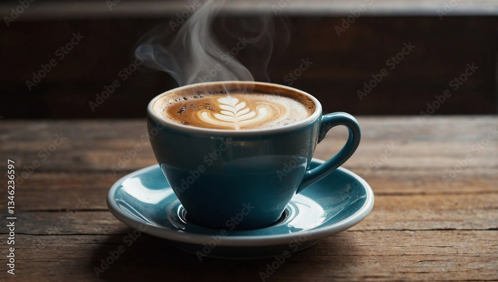 Close-up of a steaming cup of coffee on a wooden surface with a soft background Close-up of a steaming cup of coffee on a wooden surface with a soft background
