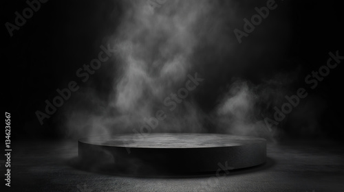 Wallpaper Mural Concrete wall and dark black floor with a podium under smoky spotlight for a dramatic product showcase Torontodigital.ca