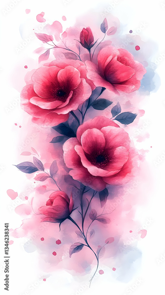 Fototapeta premium Watercolor Bouquet Of Pink And Red Flowers