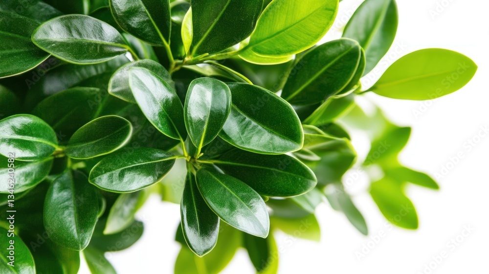 Obraz premium Lush green leaves of a boxwood plant against a white background