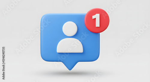  3D Render of a New Follower Notification Icon with a Blue Speech Bubble and Red Alert