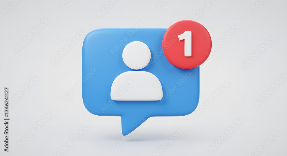 3D Render of a New Follower Notification Icon with a Blue Speech Bubble and Red Alert 3D Render of a New Follower Notification Icon with a Blue Speech Bubble and Red Alert