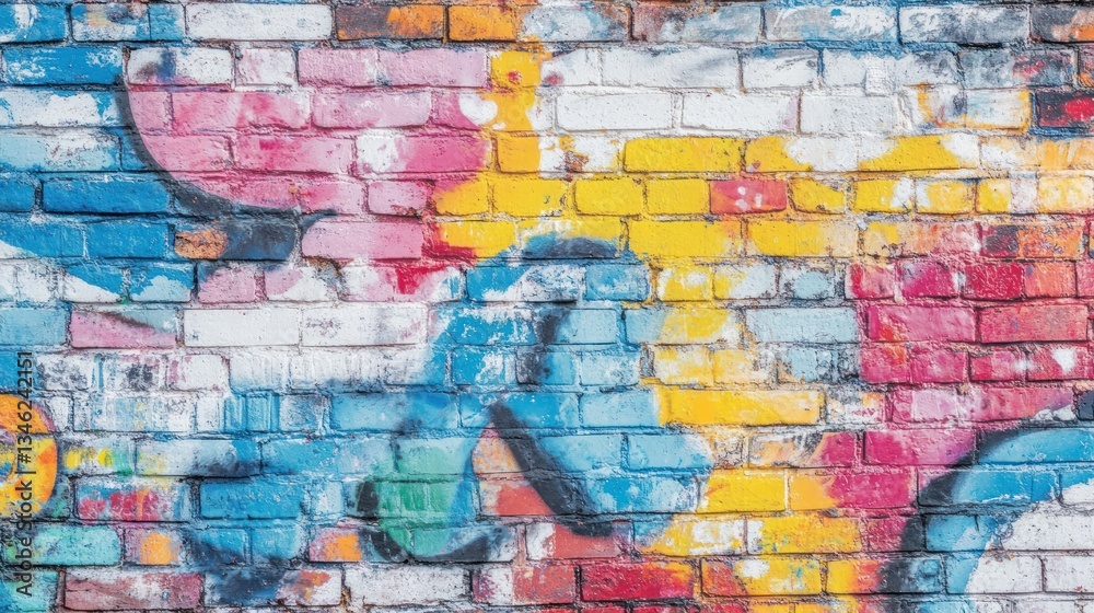 Fototapeta premium Colorful Graffiti Brick Wall Texture