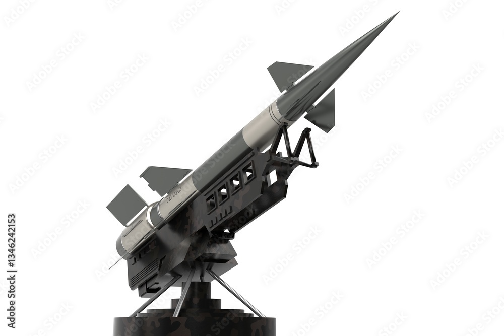 Single missile on a launcher - 3D illustration Single missile on a launcher - 3D illustration