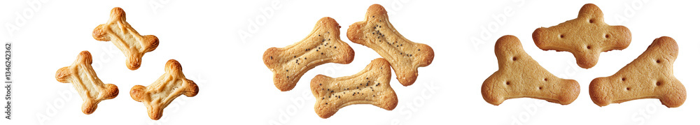 Fototapeta premium From a top view, a serving of dog food molded into the shape of a bone is shown against a plain white background