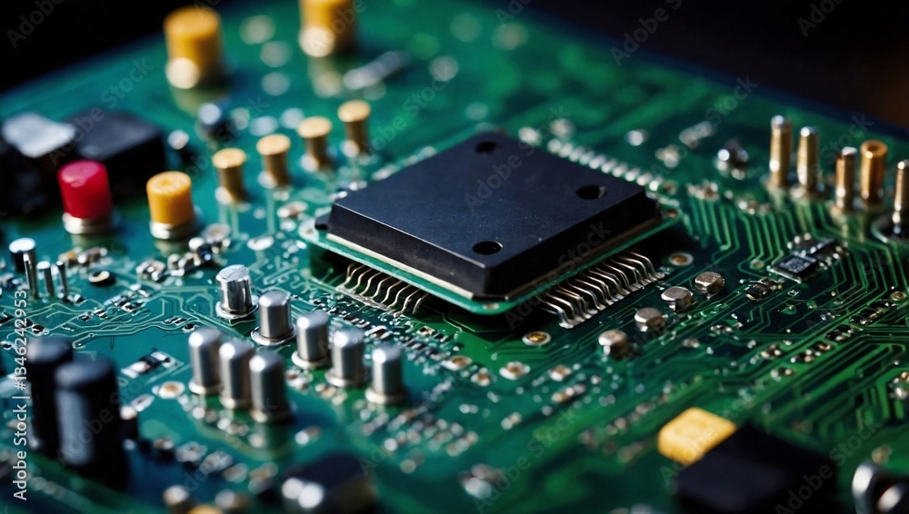 Close-up of a technological circuit board highlighting innovation Close-up of a technological circuit board highlighting innovation