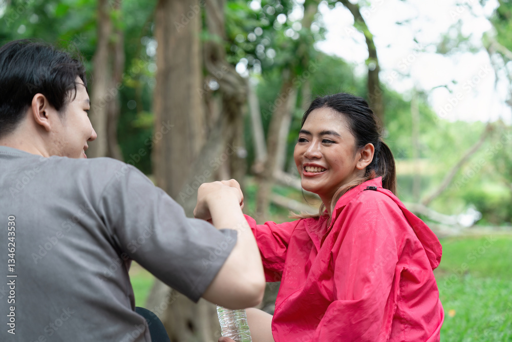 Friendship and Healthy Living. Two friends celebrating their active lifestyle with a moment of camaraderie. Friendship and Healthy Living. Two friends celebrating their active lifestyle with a moment of camaraderie.