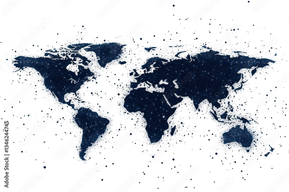Obraz premium Global Network Connections World Map Abstract Art Dark Blue isolated on transparent background