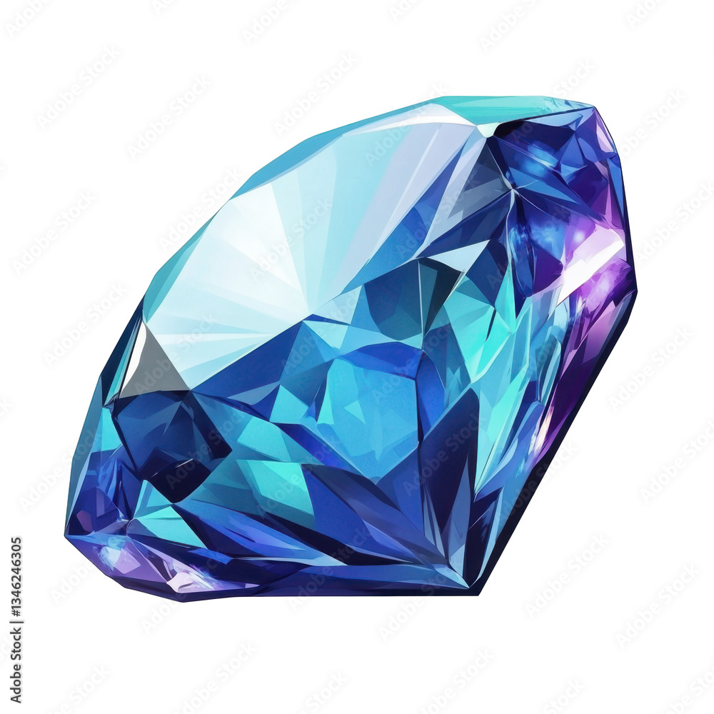 A vibrant blue gemstone with intricate facets showcasing light reflections and clarity, isolated on white background. A vibrant blue gemstone with intricate facets showcasing light reflections and clarity, isolated on white background.