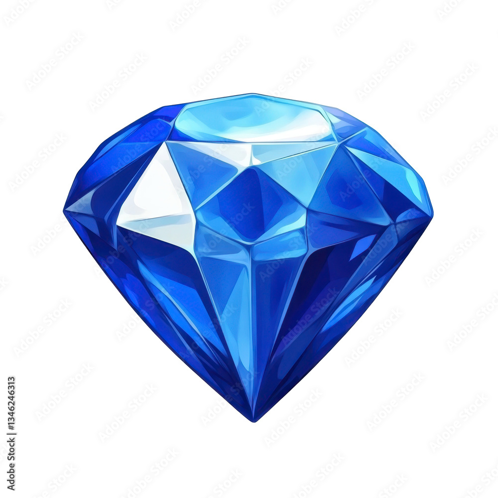 Fototapeta premium Brilliant Faceted Blue Gemstone Against a White Background Reflecting Sparkling Light