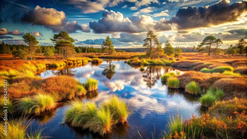 Obraz premium Scenic Marshland Landscape with Cloud Reflections