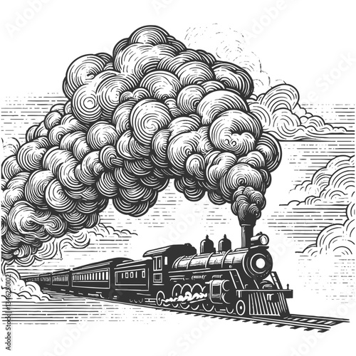 Steam Train Billowing Smoke vector illustration