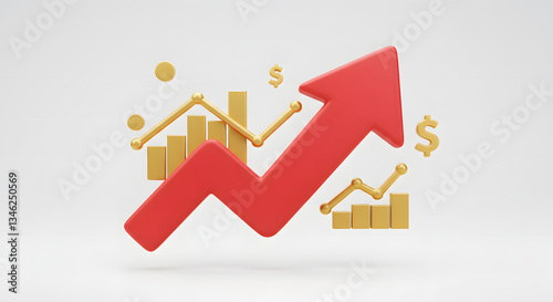 3D Financial Growth Icon – Business Success and Profit Increase