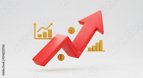 3D Financial Growth Icon Business Success and Profit Increase