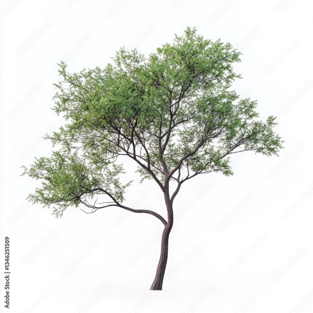 Obraz premium American Elm Tree Isolated on White Background. Green Plant in Nature with Tree Branch.