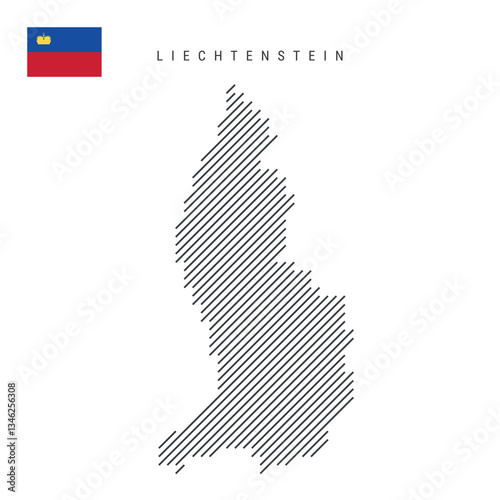Liechtenstein map from pattern of black slanted parallel lines. Flat vector illustration isolated on white