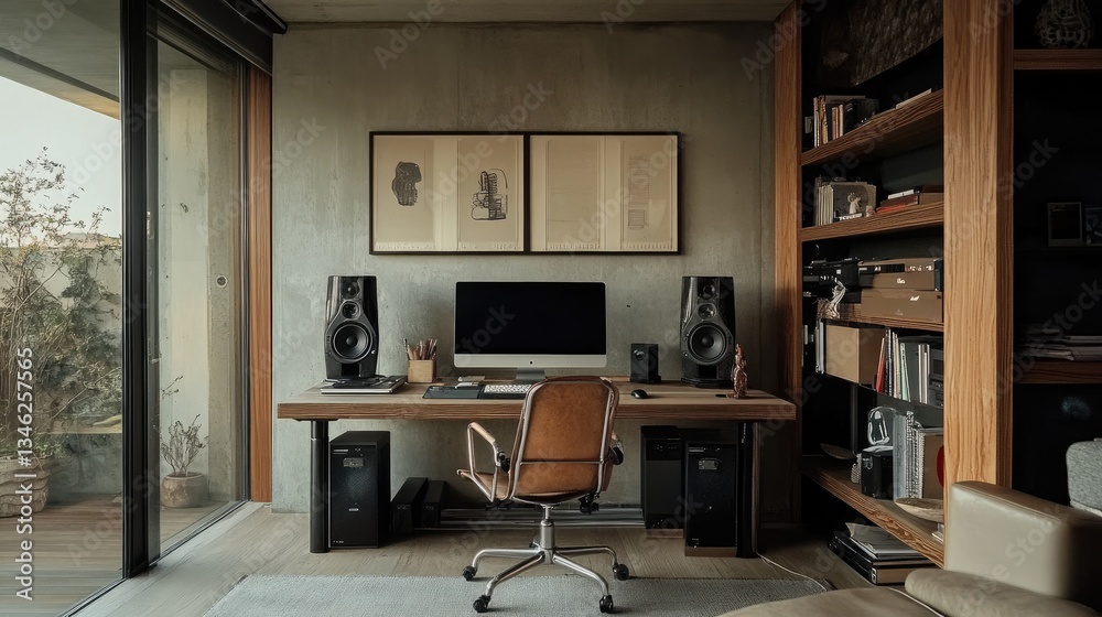 A contemporary home office setup with a strong pinewood desk and reinforced legs