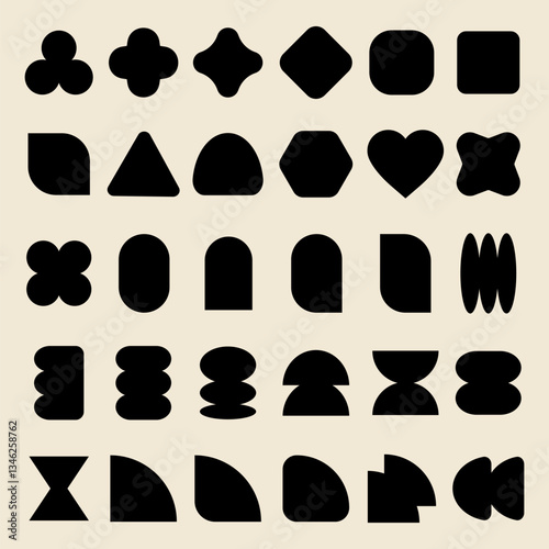 Vectors. Collection of abstract geometric shapes in black. Various shapes like circles, squares, and triangles. Geometric shapes in different styles and forms. Black shapes, vector set.