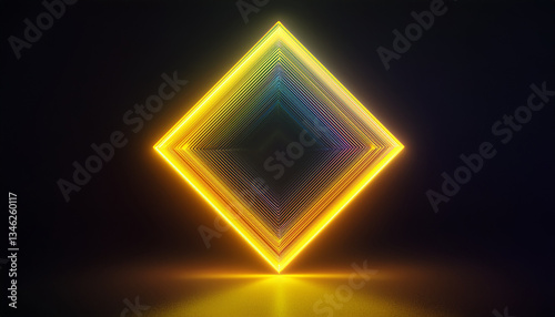 Wallpaper Mural Abstract neon yellow rhombus shape, glowing frame. Holographic gradient geometric figure. 3D render Torontodigital.ca