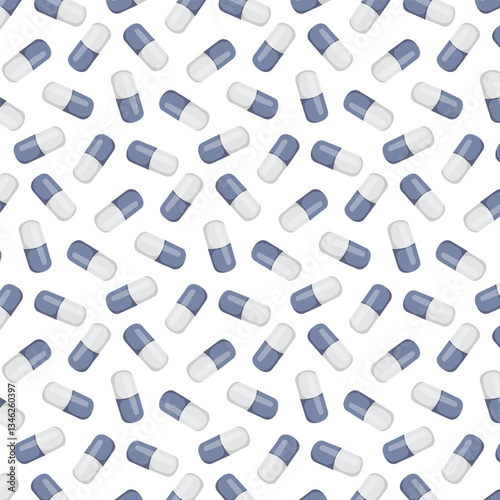 Seamless pattern pills, capsules. Can be used in pharmaceutical marketing materials, blogs or articles, websites and e-commerce platforms selling medications or health products