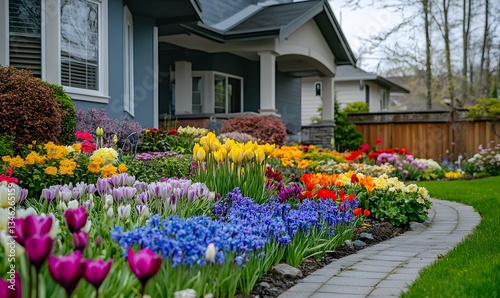 Fototapeta Naklejka Na Ścianę i Meble -  lots of flowery colorful saturated gorgeous bunch of giant lush beautiful gorgeous full Crocuses, Generative AI