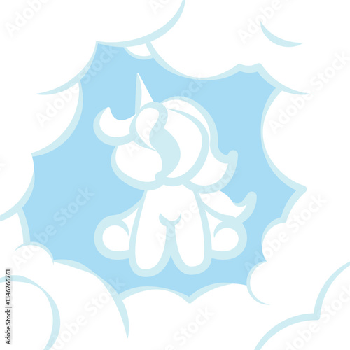 Unicorn Shaped Cloud. Cute Children's Illustration