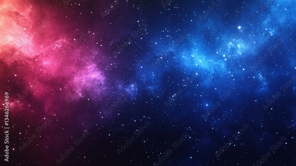 Obraz premium Captivating galactic artwork showcasing a cosmic nebula with vibrant indigo and crimson gradient, adorned with countless twinkling stars.