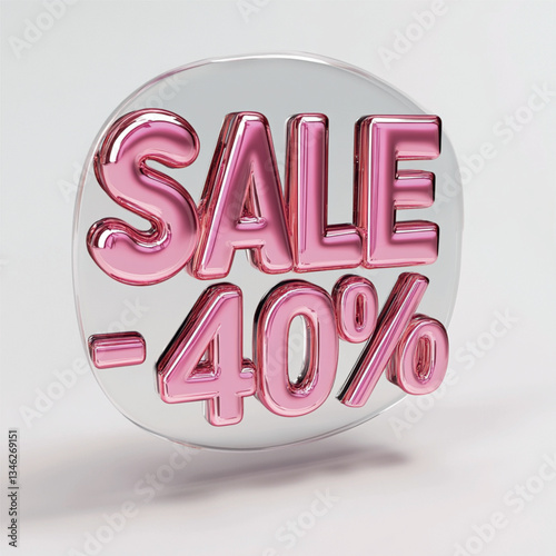 pink inscription 40% sale on a gray background and clouds, vector, color
