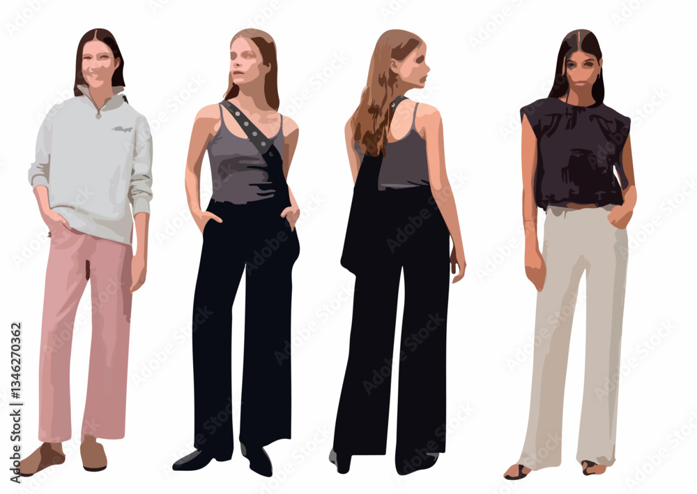 Obraz premium “Colorful Women Silhouettes – Modern Vector Illustration”