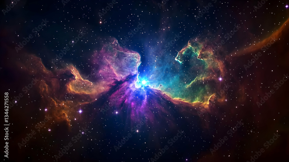 Obraz premium Colorful Nebula Against a Dark Sky with Numerous Sparkling Stars