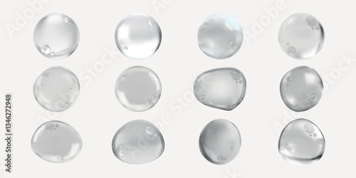 Transparent soap bubbles floating on a checkered background. Bubbles vary in size, creating a playful, airy effect. Soap bubbles on a clear backdrop. Soap bubble element vector set.
