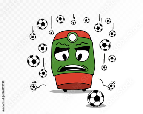 Sporty Train with Soccer Balls Illustration. Cartoon character. Vector
