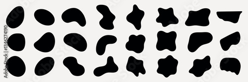 Abstract black shapes, irregular forms, abstract design. Black shapes, irregular patterns, abstract art. Unique black shapes, abstract creativity, irregular forms. Black shape vector set.